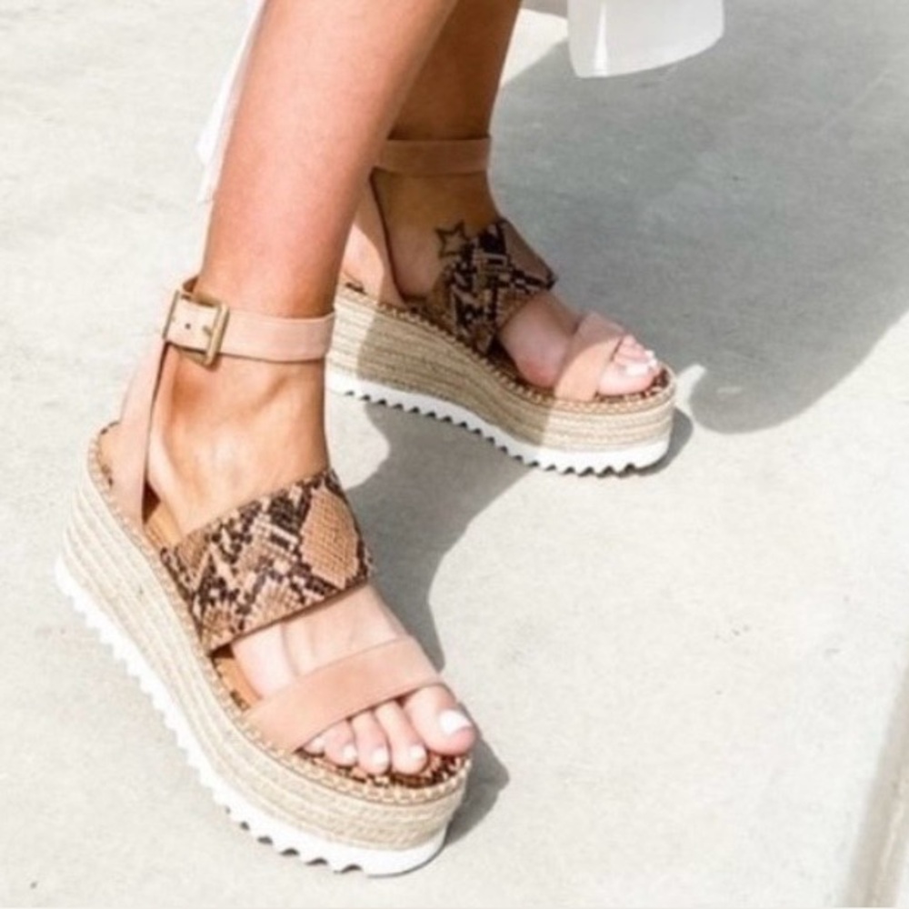 Crown Vintage Espadrille Wedges - Size 9 - Snake Ankle Strap Platform Sandal - Picture 12 of 13